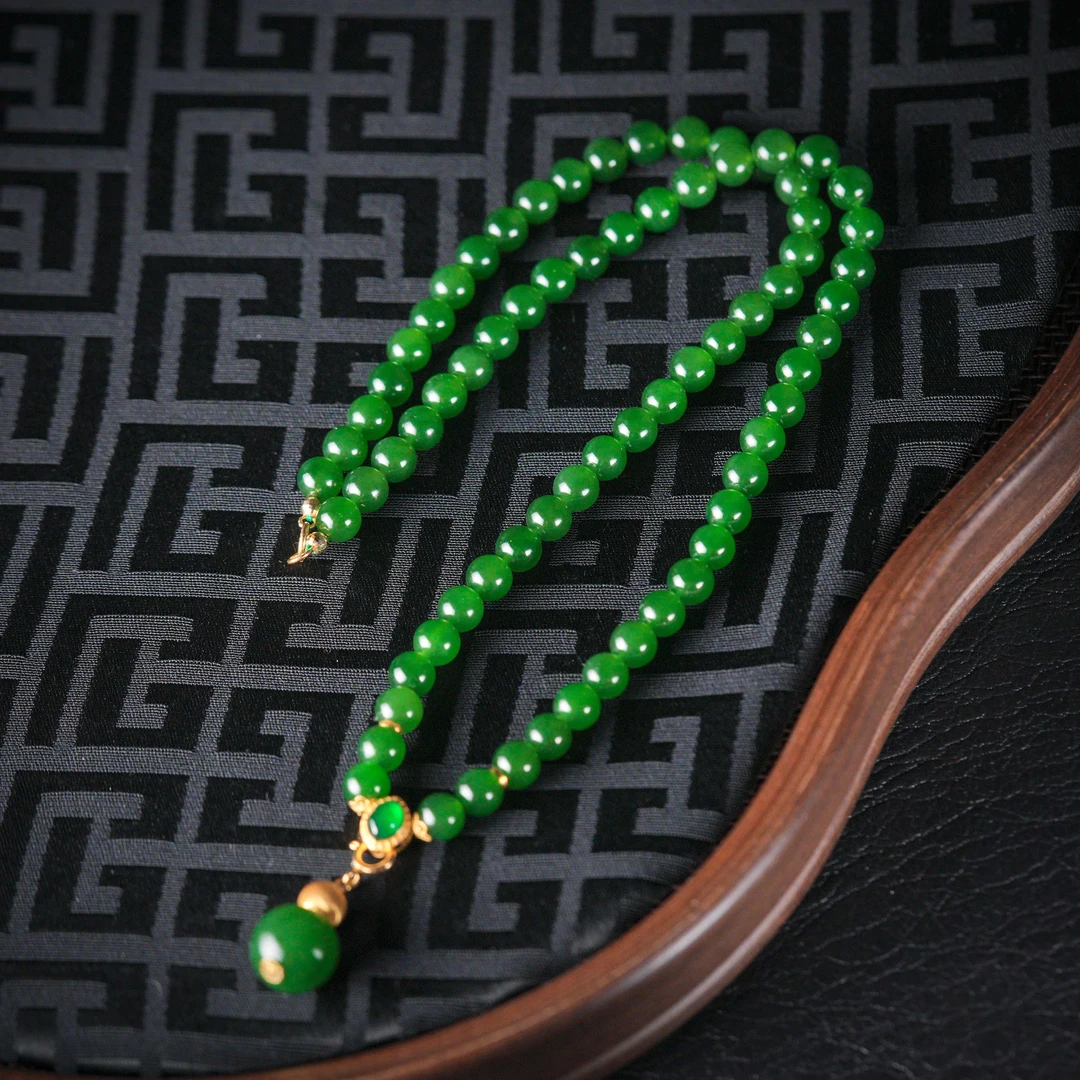 【诗蓉】临江春·传承和田玉辣色18K金美人链AD3044珠径约6mm