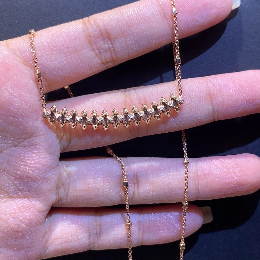 钻石颈饰18K金镶嵌k玫 子弹项链