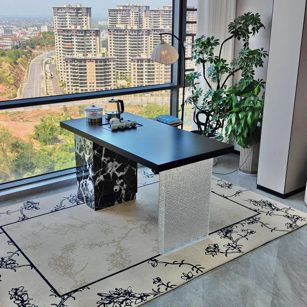 干泡意式轻奢家用阳台茶桌茶室茶桌餐桌茶桌两用一整套茶桌椅组合