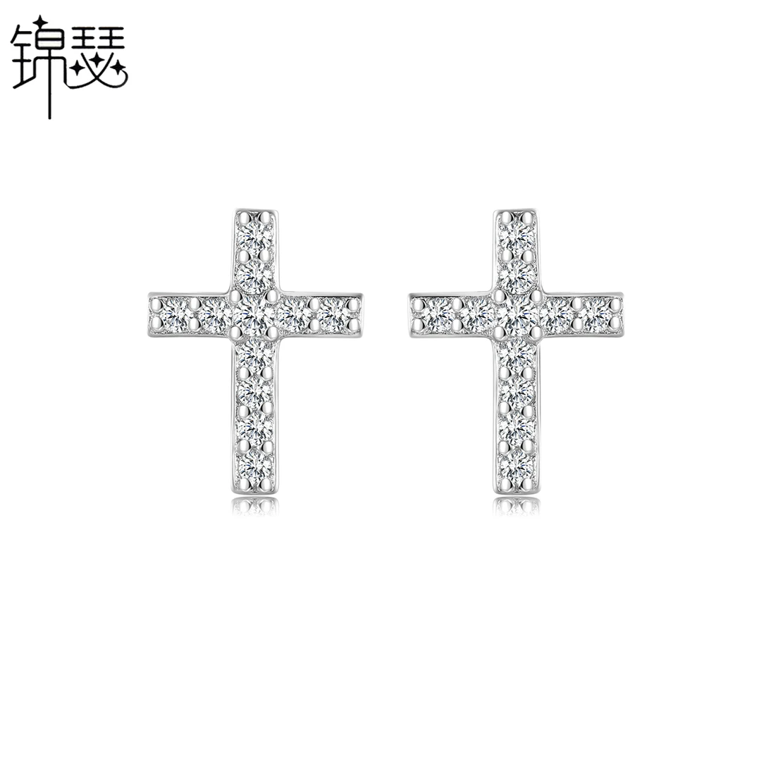 925银合成锆石耳饰 锦瑟 十字架耳钉S925银耳饰耳环欧美时尚饰品