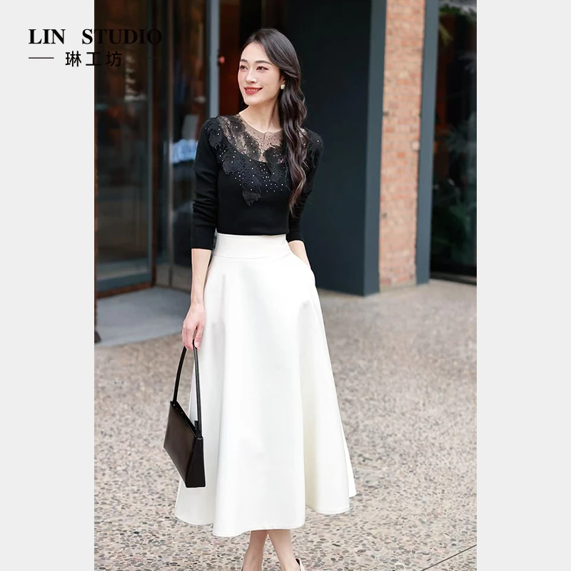 【山羊绒】琳工坊“潭星”黑色针织衫气质艺术优雅浪漫时尚唐琳设计师