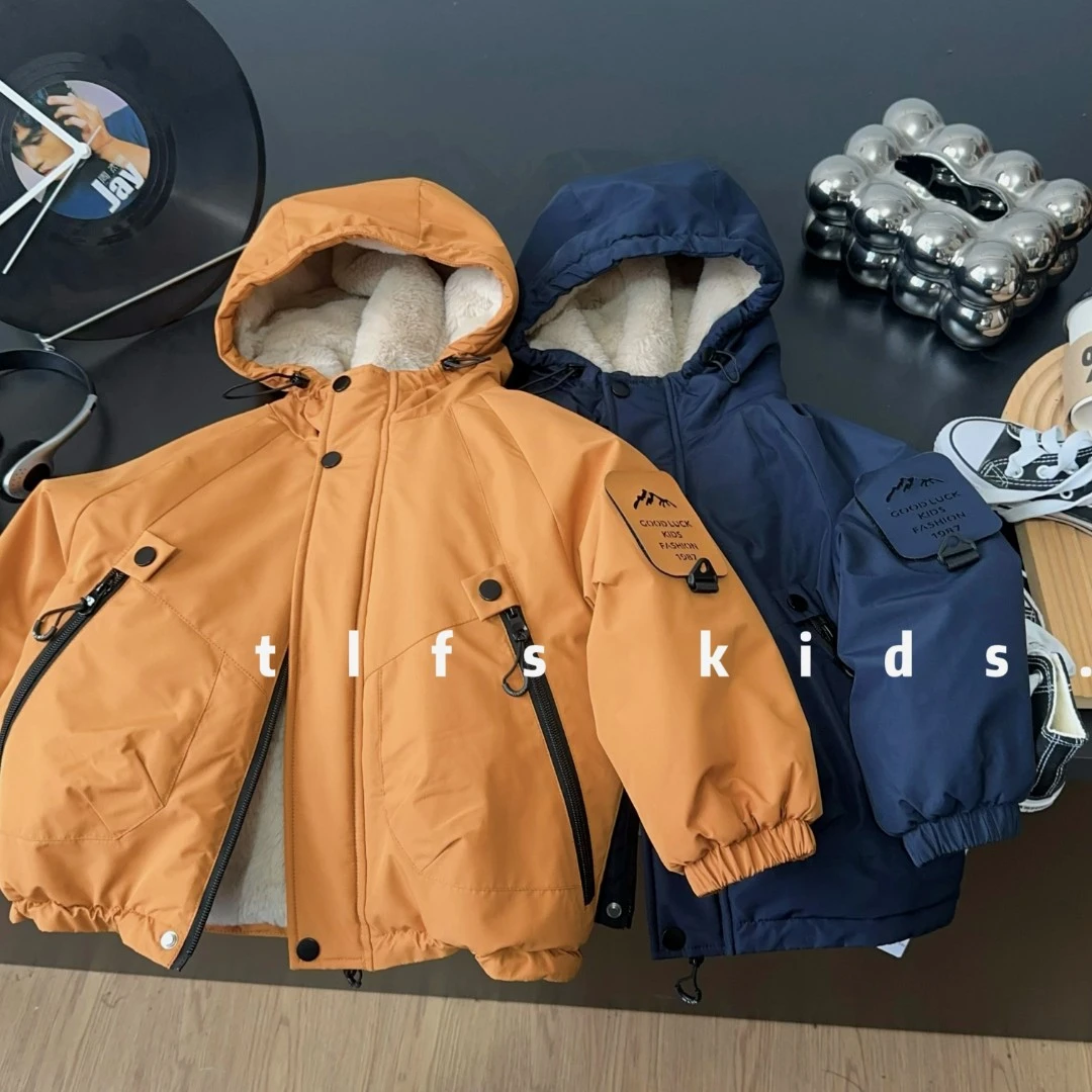 童例「25525兔毛加厚棉衣」冬保暖防风防水韩版夹棉男女童连帽百搭