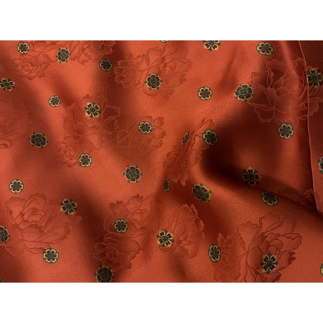 【朱红凌罗】人丝红云纱面料新中式风格布料【HV9089】