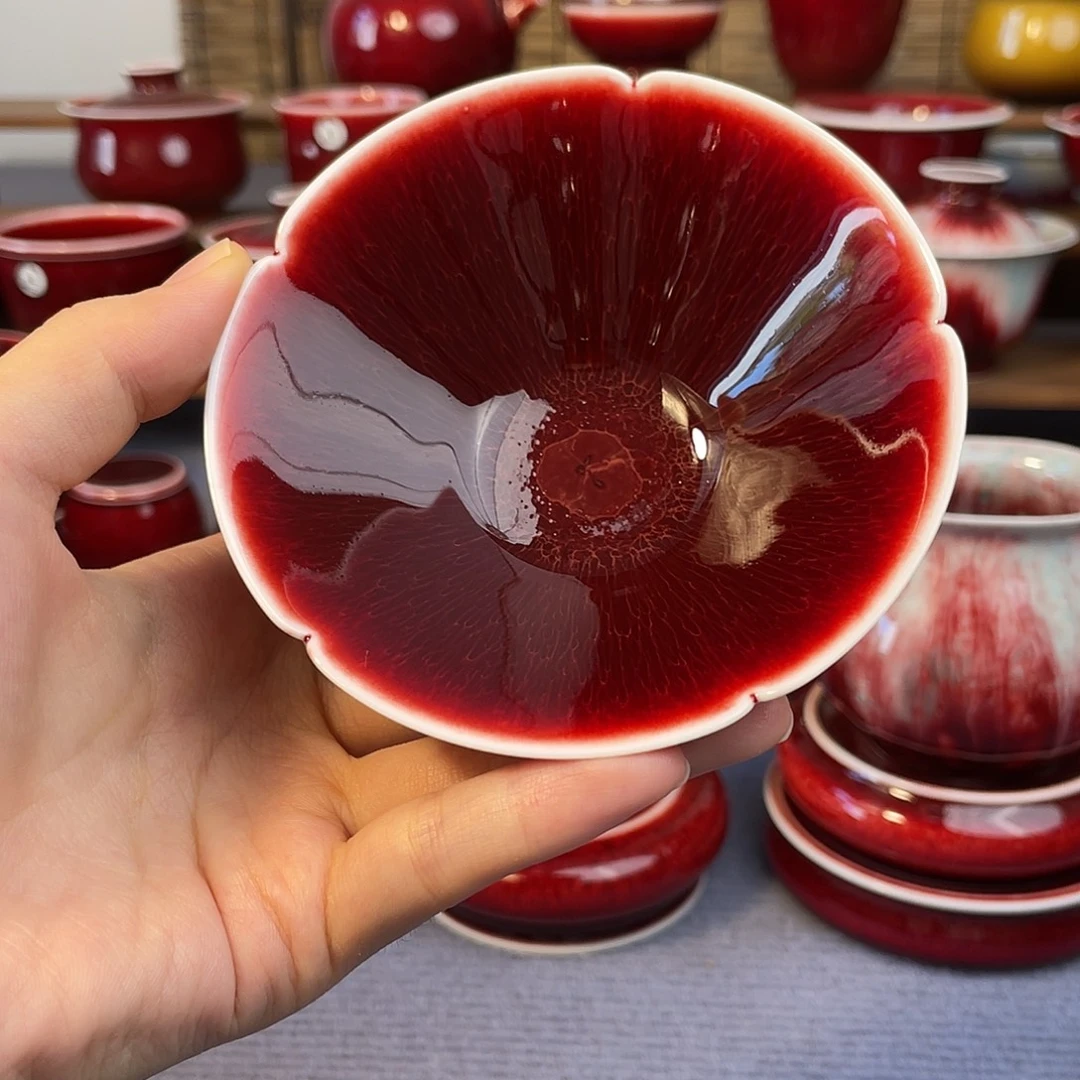 原矿郎红 花口斗笠杯