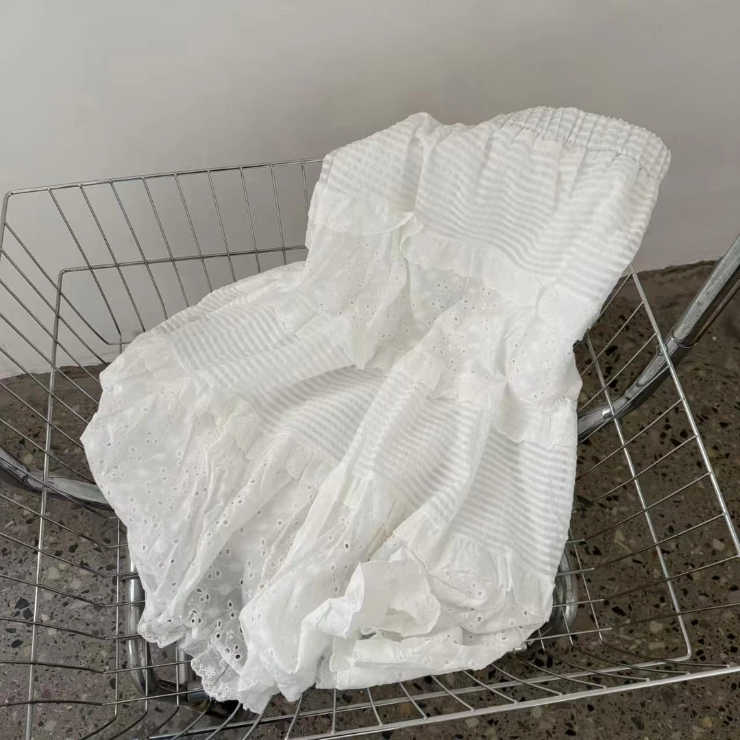 白色条纹花边半身裙no.退no.换