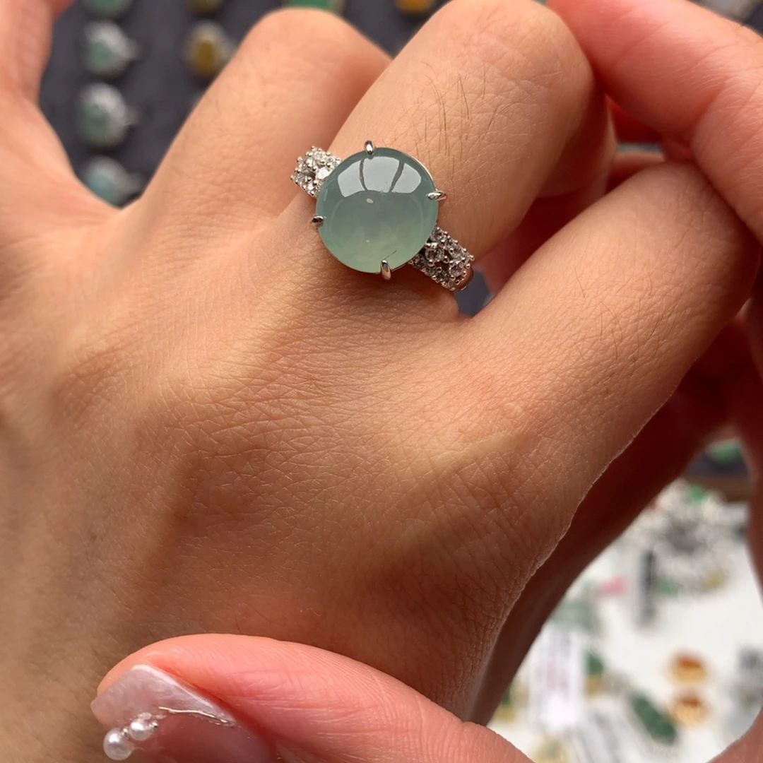 翡翠银S925镶嵌颈饰戒指