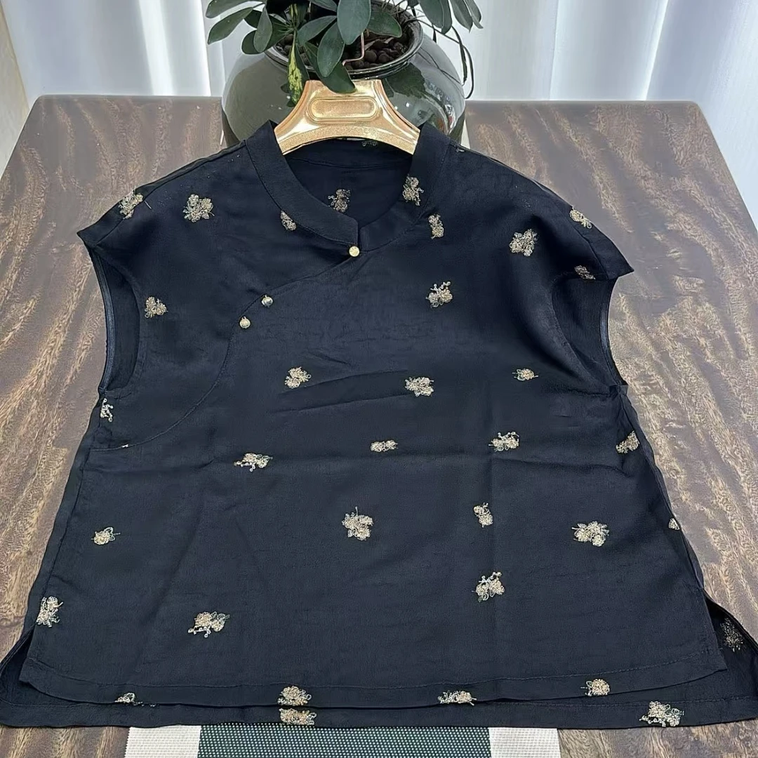 026夏季新款立领刺绣国风复古盘扣印