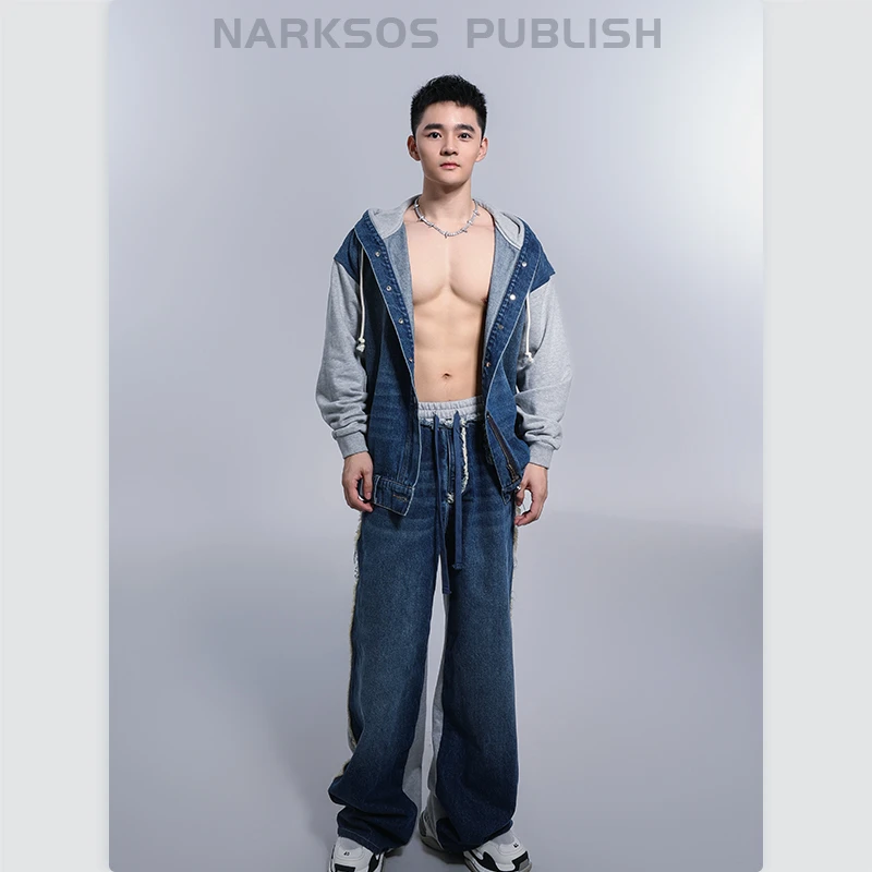 NARKSOS 春季牛仔拼接高克重纯棉牛仔套装 NAR08/09 冬日天际