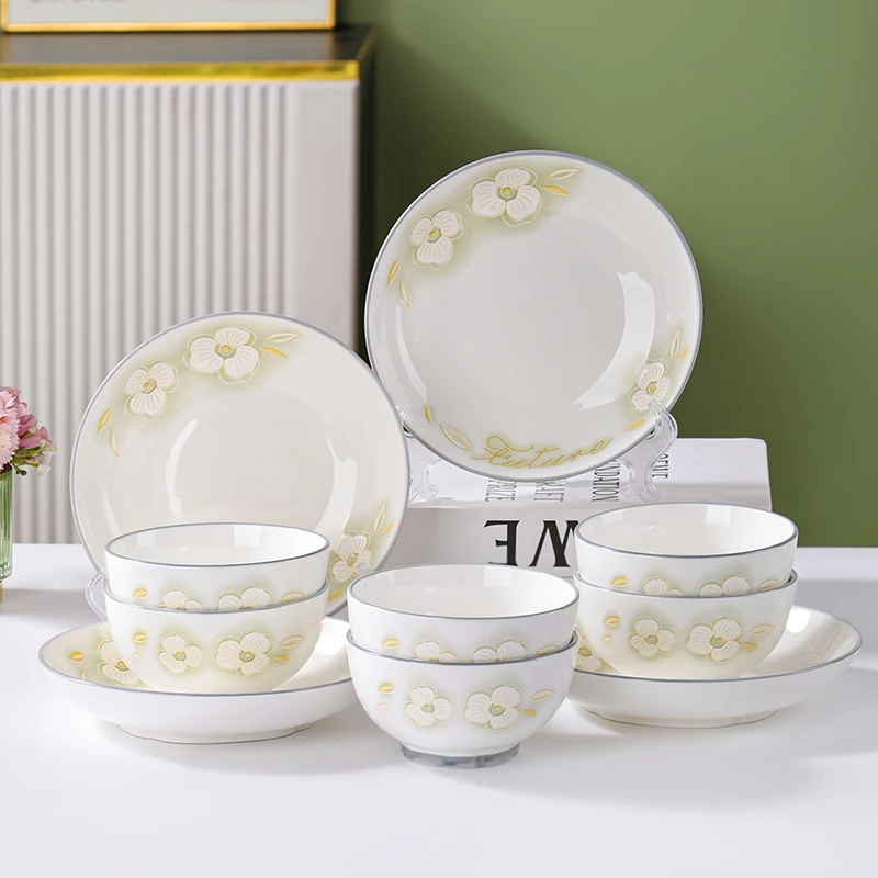 句途金枝玉叶10件碗盘餐具套装饭碗圆盘耐高温加厚釉下彩陶瓷餐具