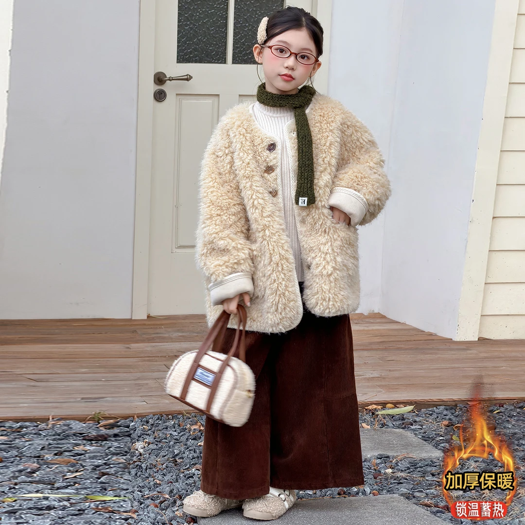女童加厚外套冬季2025新款女孩大童超好看皮毛一体毛毛衣儿童冬装