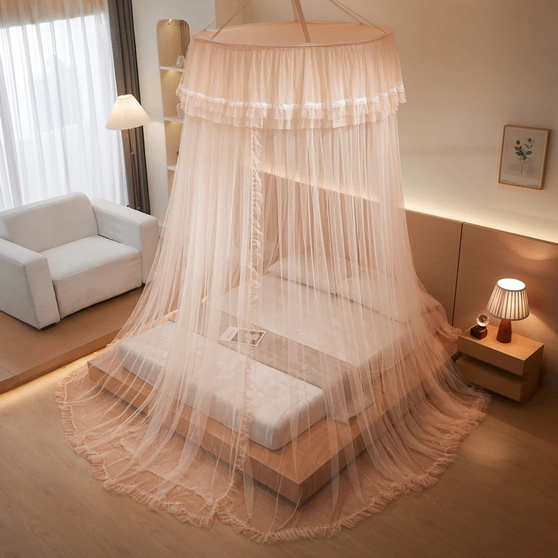 家用卧室加厚落地式公主风折叠免安装圆顶加高加密加柔吊顶蚊帐夏