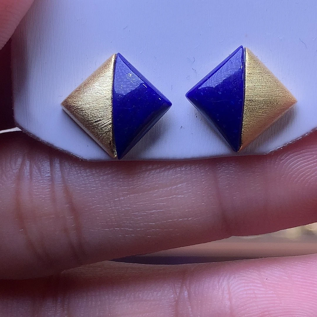 青金石银S925镶嵌耳饰