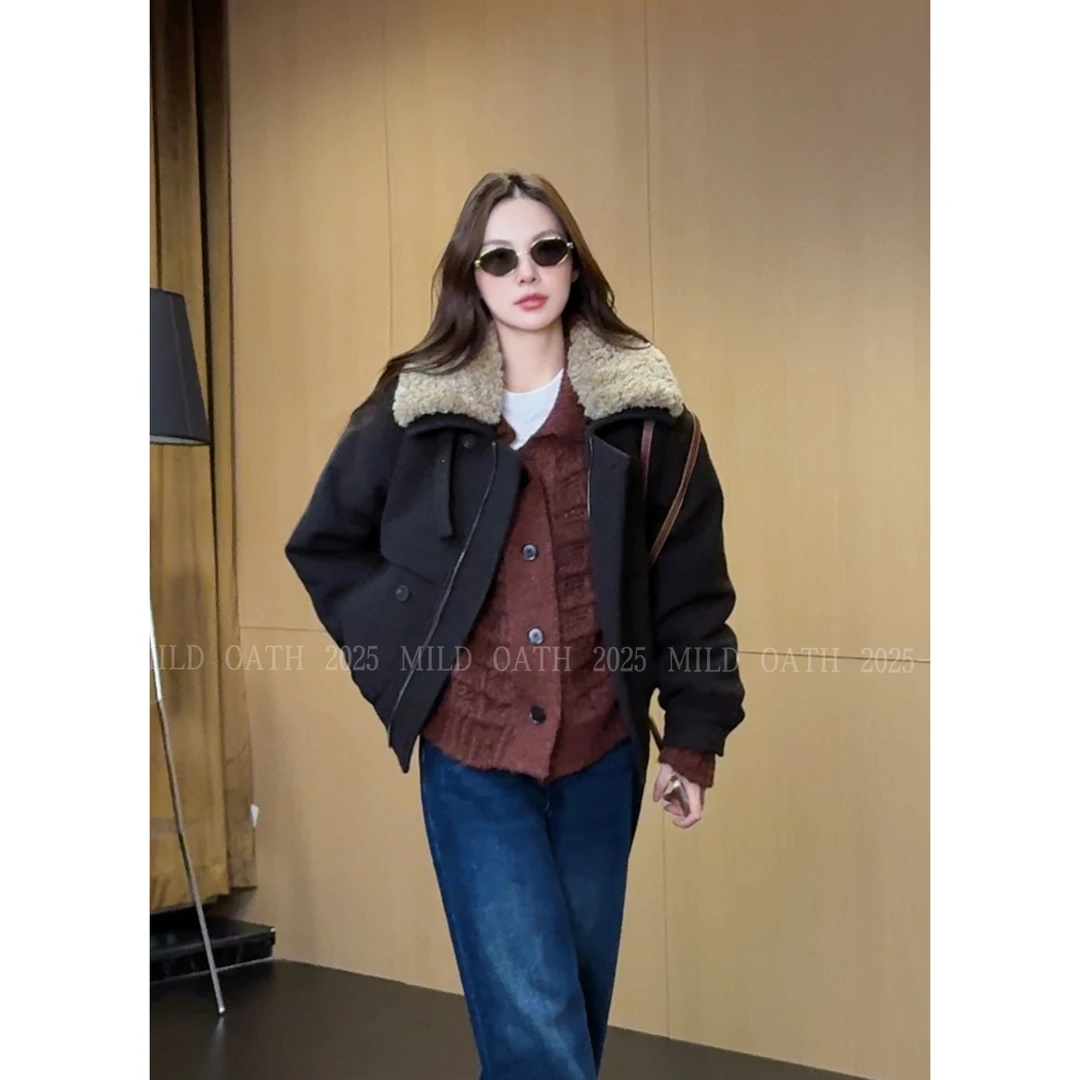 MILD OATH【复古摩登】绵羊毛巴恩风冬季复古毛领短外套