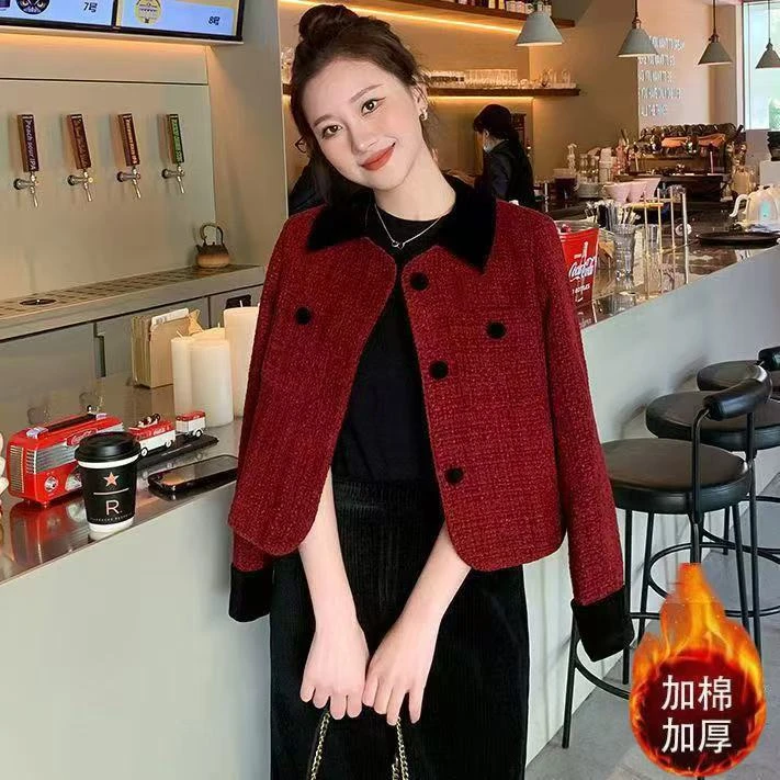 【退换包运费】充绒法式小香风外套女气质名媛红色时尚款RO320-1