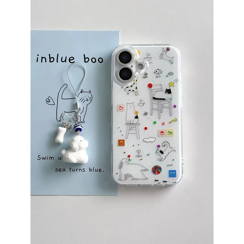 涂鸦狗狗猫咪适用16Promax手机壳13保护套手机壳15大孔14卡通12女