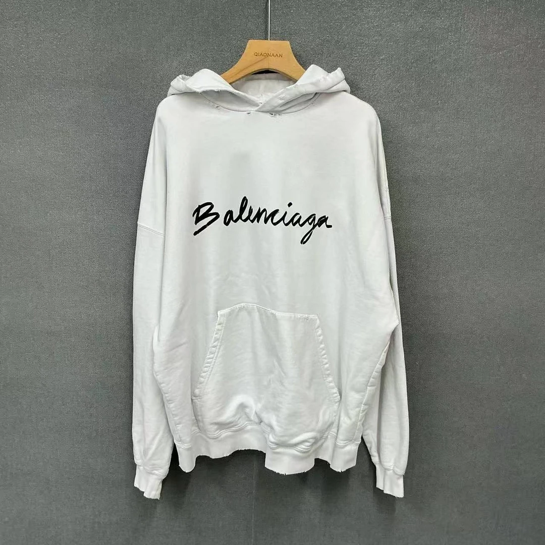 99新 Balenciaga/巴黎世家 （pm） 草写logo破坏帽衫2码/4748