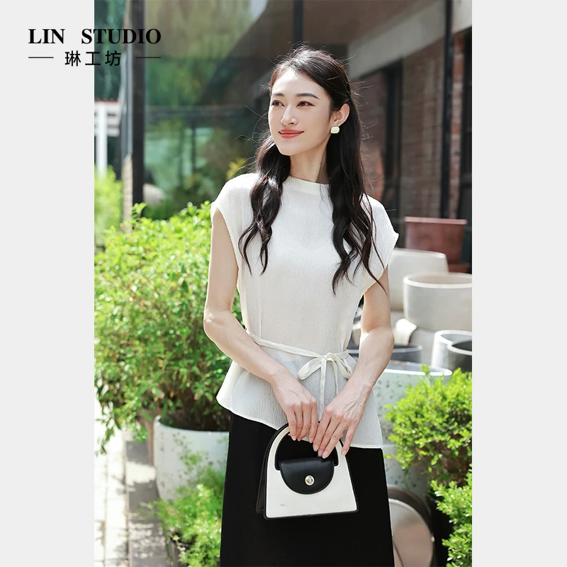 【19姆米桑蚕丝】琳工坊“月露”米色上衣百搭气质通勤显瘦唐琳设计师