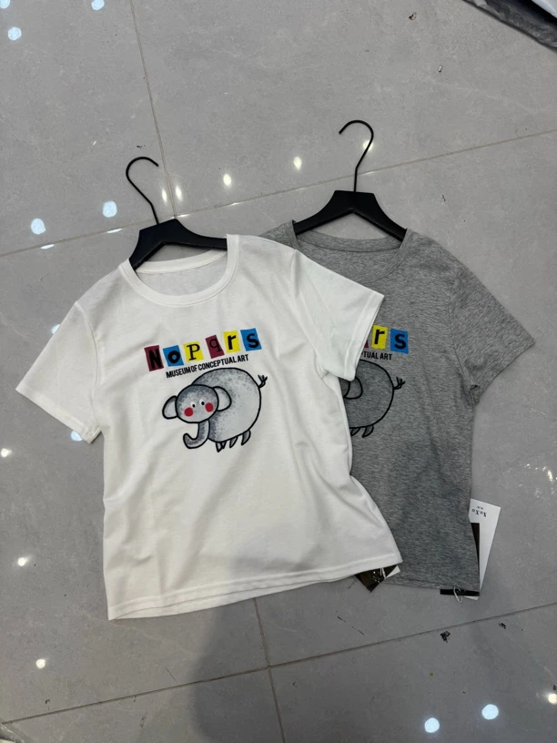 【海南肉丝】新品小象刺绣短袖上衣80221