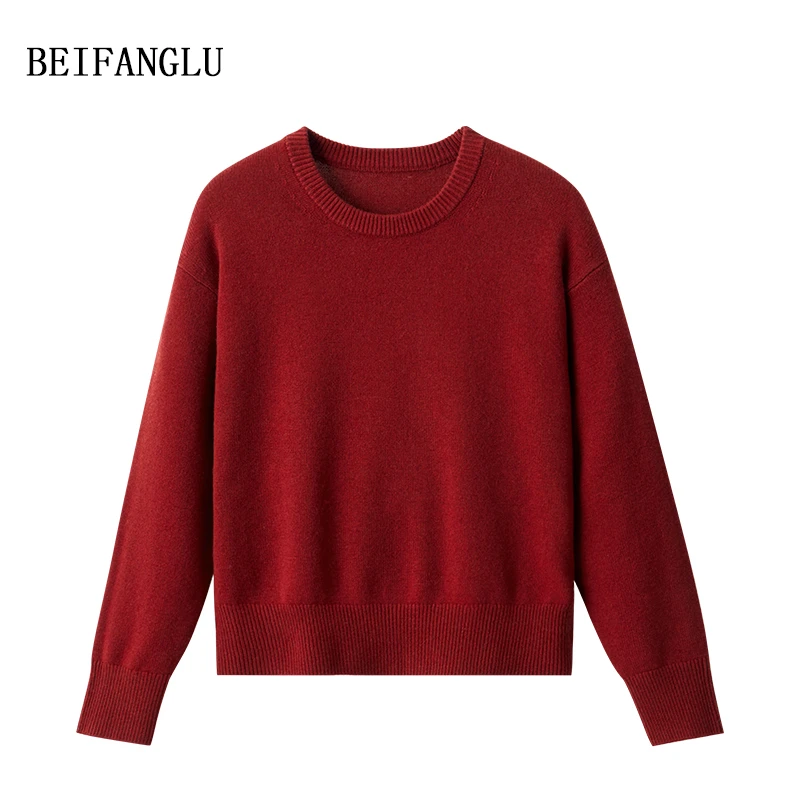 北方鹿 100厚绵羊毛经典百搭女士圆领针织羊毛衫SL48