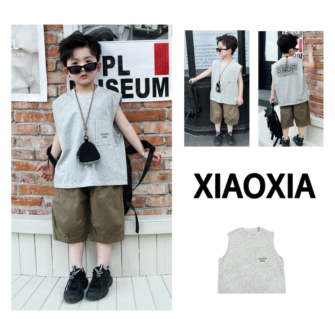 XXJ 1957 质感灰底【创意贴布】复古斑驳字母无袖背心