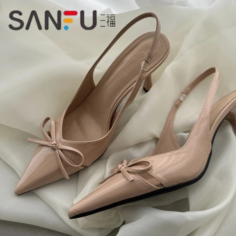 三福法式高跟鞋包头凉鞋仙女鞋子2025新款春夏季气质裸色尖头单鞋