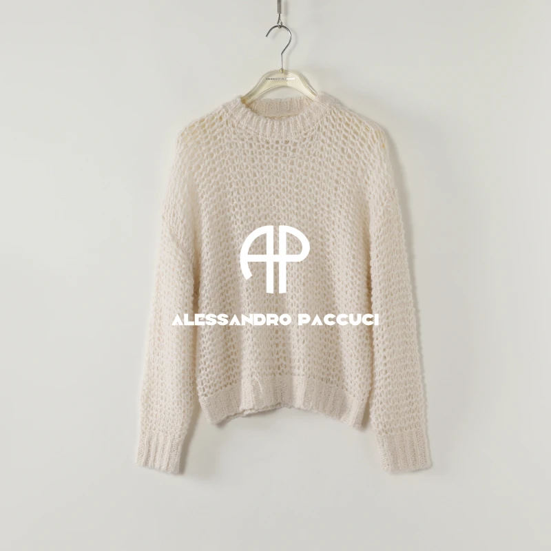 AP洛哥53163ST【温暖独白】山羊绒圆领镂空多色时尚百搭针织套头衫