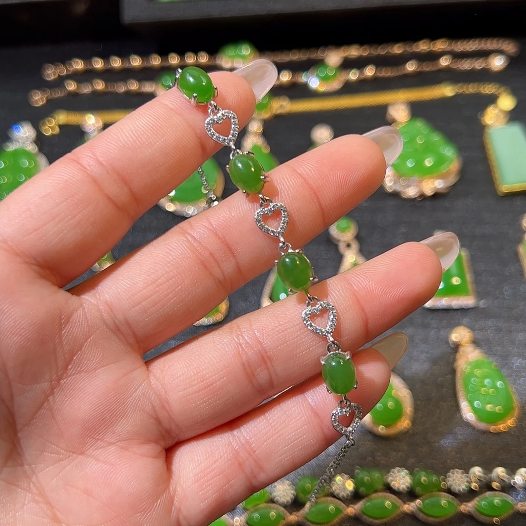 和田玉（碧玉）手链银S925镶嵌