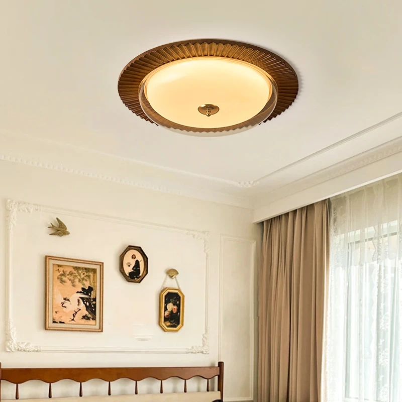 卧室吸顶灯胡桃木色圆形书房家用阳台大气简约创意护眼氛围感