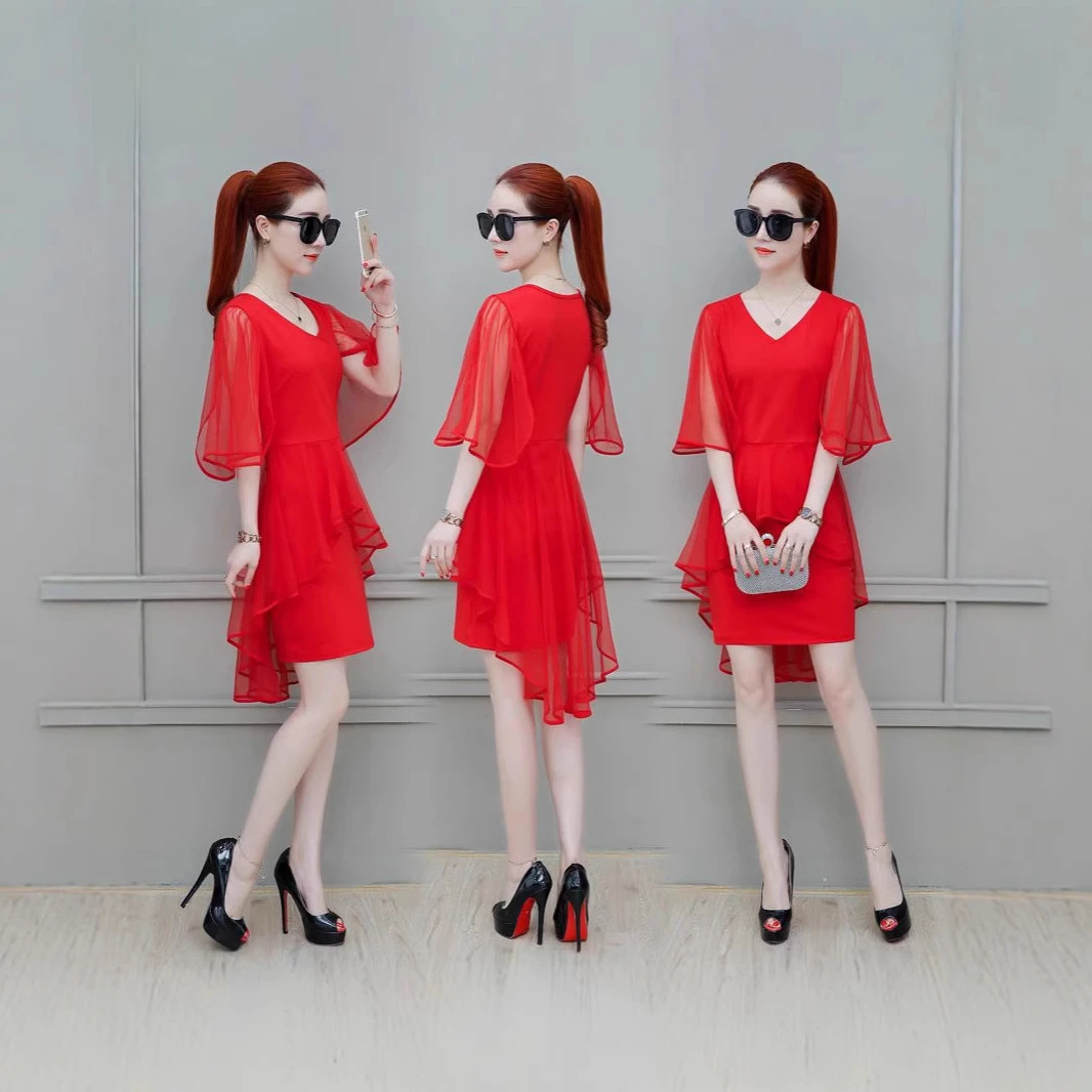 2025夏季新款大码女装韩版修身显瘦网纱连衣裙法式黑色短裙