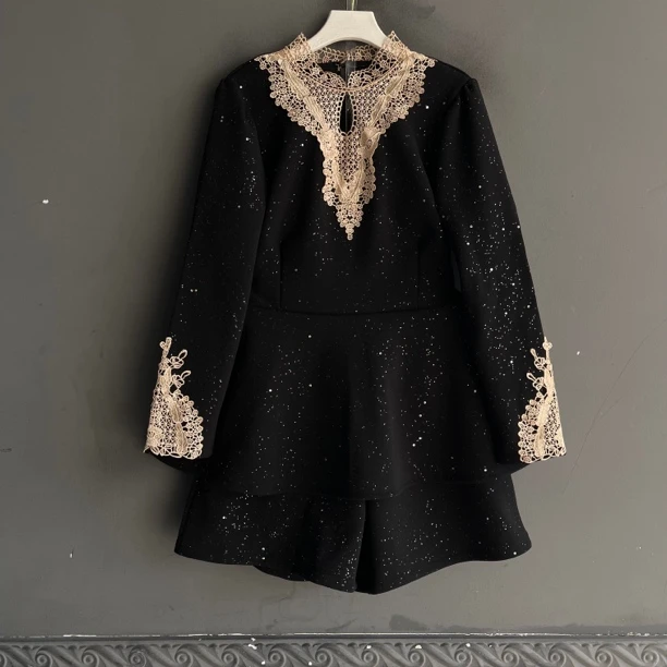 秋冬时尚法式复古撒星显瘦上衣搭配裤子套装