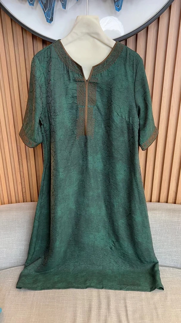 A字裙长款碎花复古时尚连衣裙H型裙提花新中式夏季0334