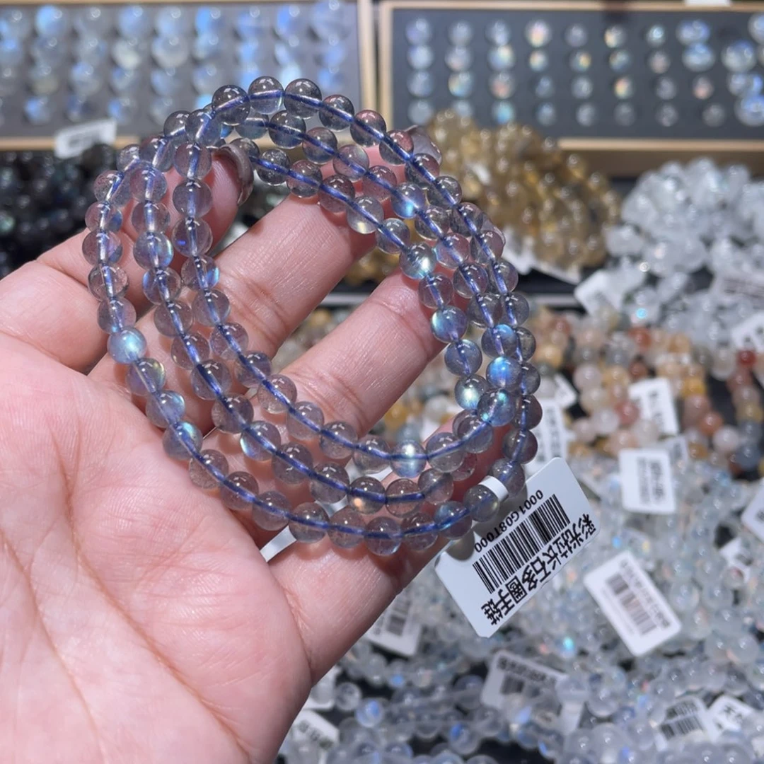 长石手链未镶嵌玻璃体灰月光手链多圈6mm