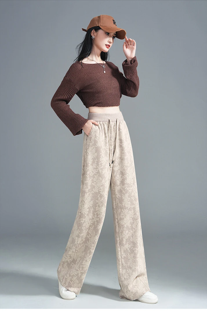 松子家【暗纹】休闲裤女装百搭潮流宽松直筒秋冬休闲阔腿裤垂感气质