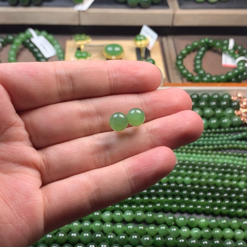 【闪购商品】和田玉（碧玉）耳钉银S925镶嵌行**闽