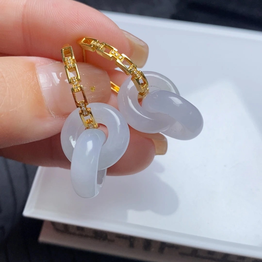 翡翠18K金镶嵌耳饰双环