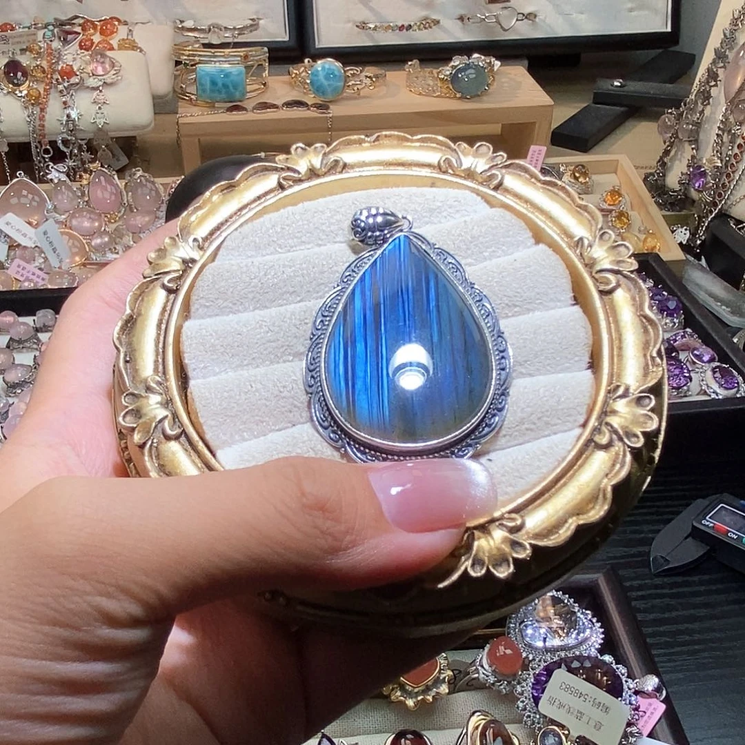 飞***警银S925镶嵌戒指烟晶
