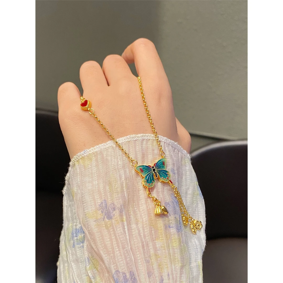 铜合金项链 经典烧蓝双面蝴蝶项链设计精致轻奢小众复古气质套链