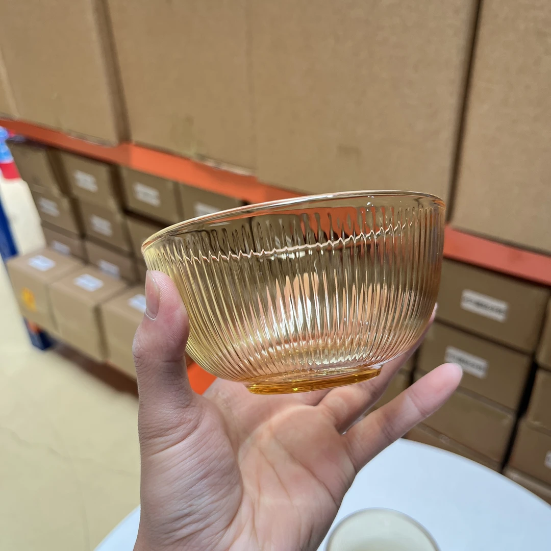 4只装真高硼硅玻璃小碗琥珀原色耐热耐高温可微波加热秋思450ml