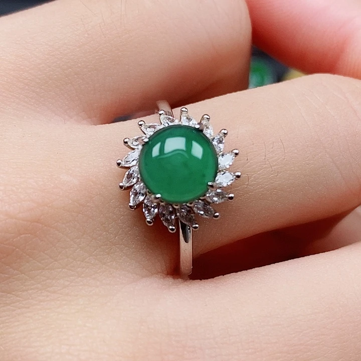 翡翠戒指银S925镶嵌戒指