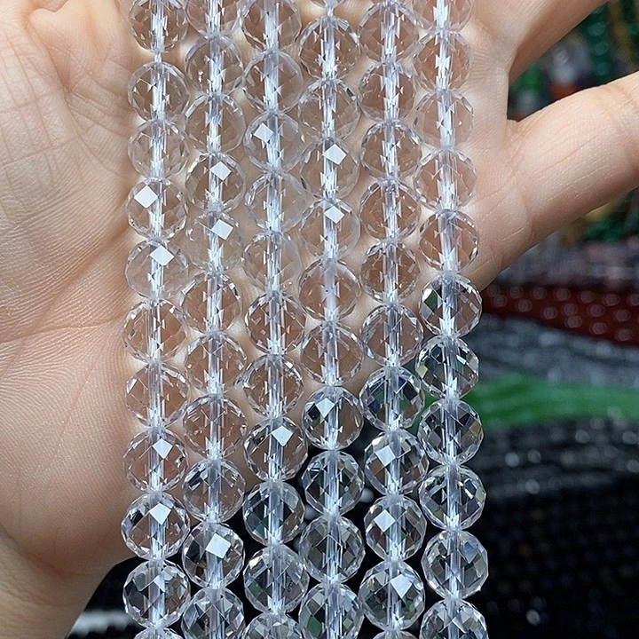 玛瑙/玉髓未镶嵌珠宝半成品天然白水晶切面卡8mm
