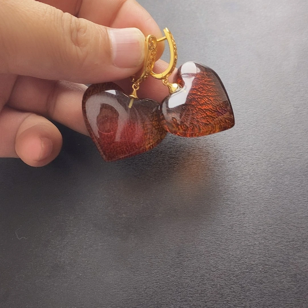 琥珀未镶嵌裸石耳坠