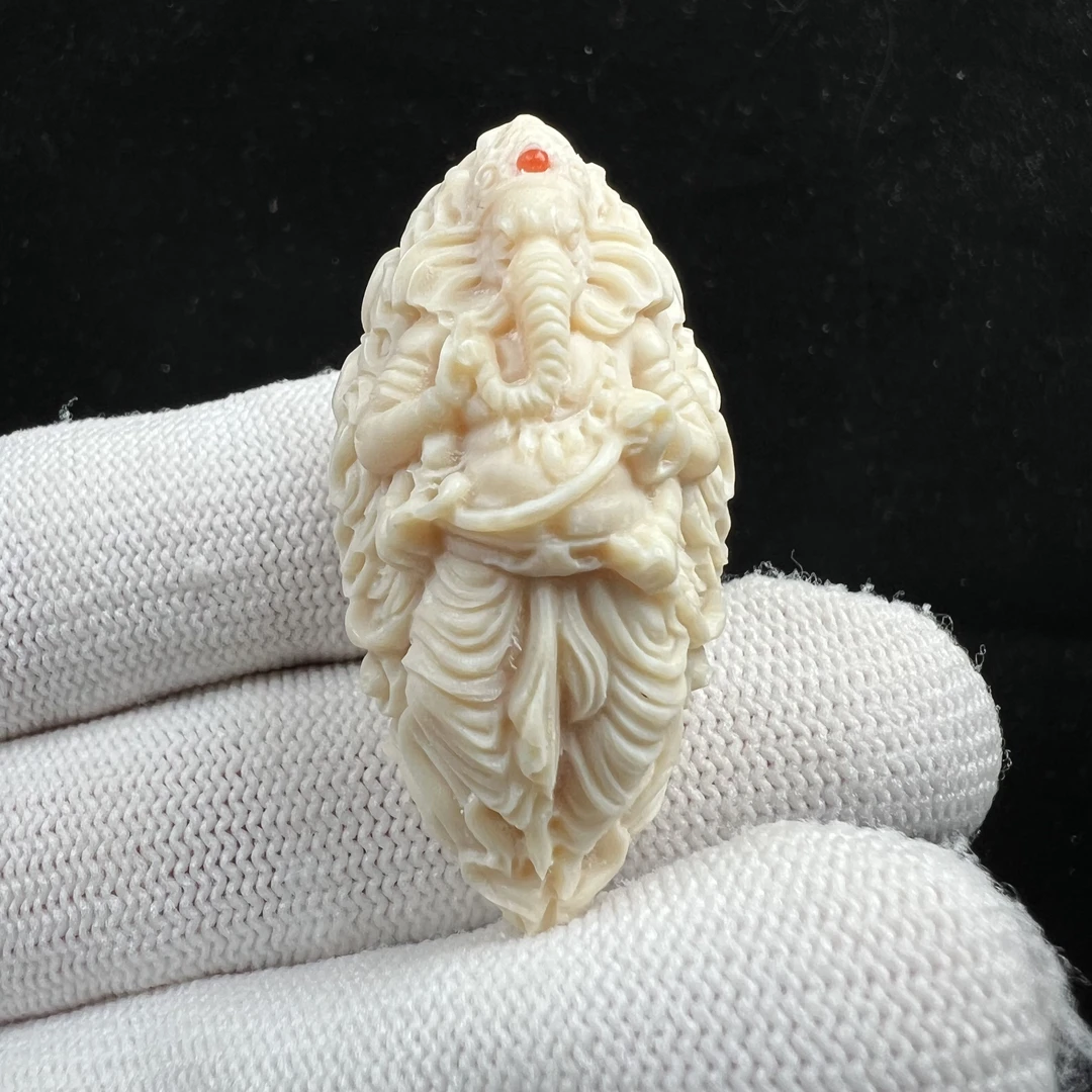 H4689天然猛犸牙 雕刻象神20*40*21mm 支持鉴定 假一罚四