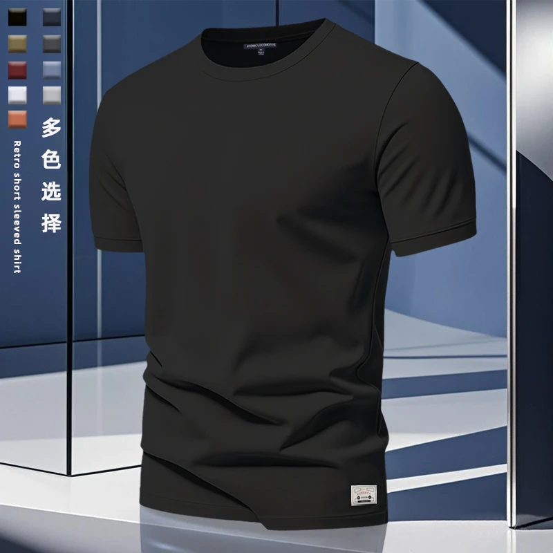 重磅t恤男短袖美式复古纯棉圆领宽松纯色白色打底衫休闲半袖 夏季