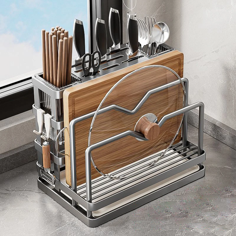 亿佳宏厨房置物架刀架台面多功能菜刀砧板锅盖一体收纳架菜板刀具