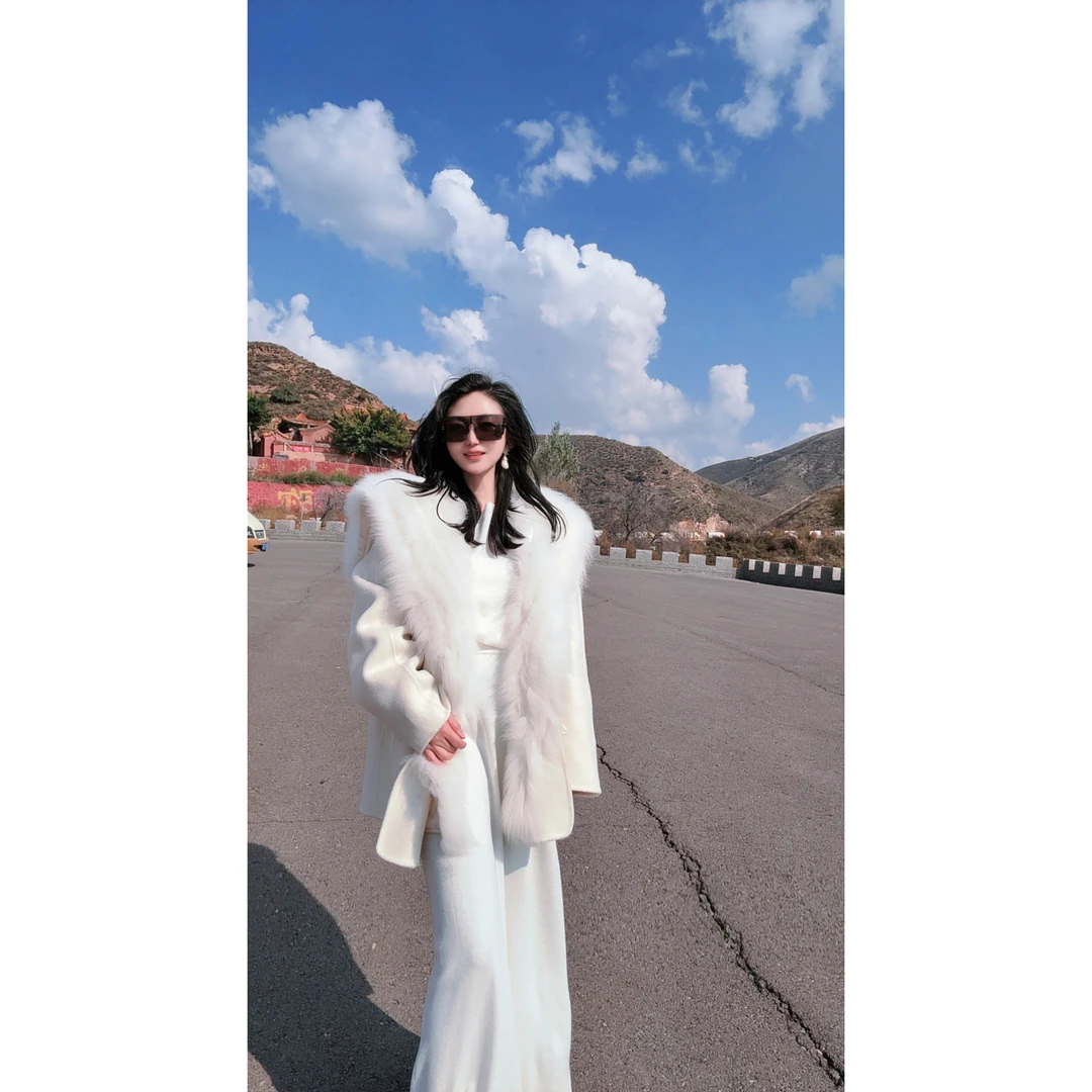 【T&T】2025秋冬新款时尚气质休闲白色羊毛大衣D-002