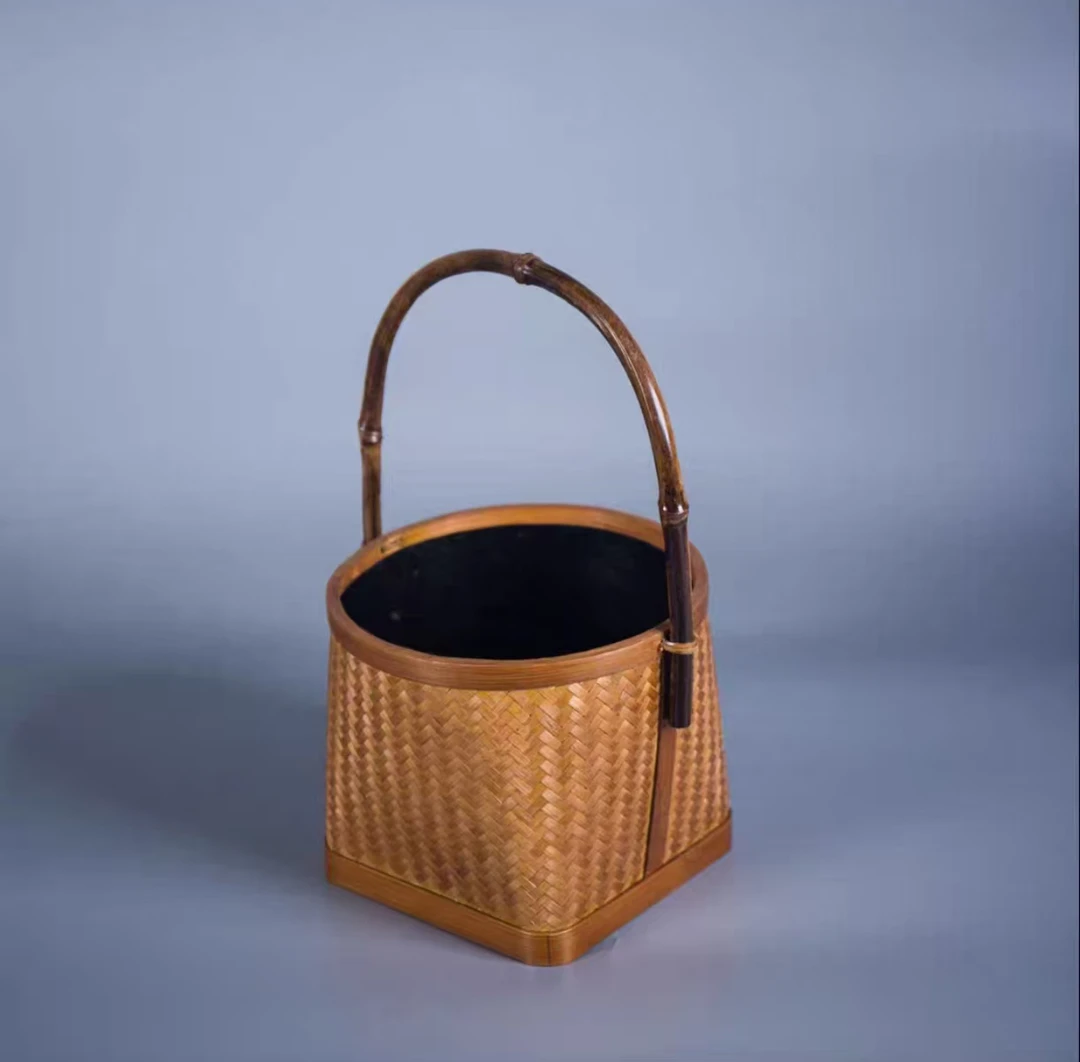 手工竹编炭筐竹编提篮茶室炭篓收纳篮复古不掉渣家用篮子