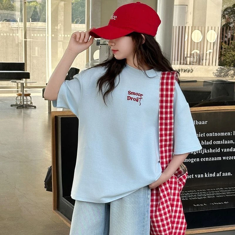 蓝色天空～女童夏季宽松短袖T恤超薄牛仔裤套装休闲两件套