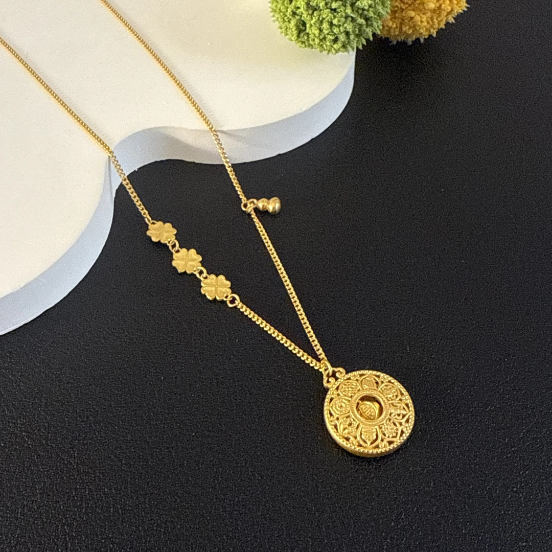 5G工艺【旋转福字莲花罗盘黄金项链】足金999