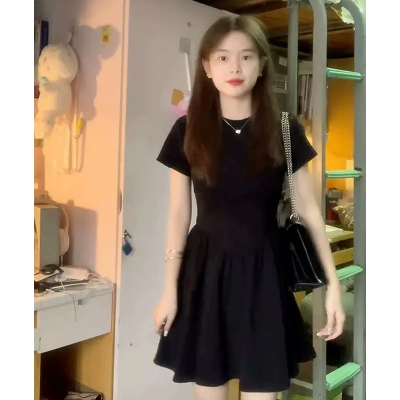 欧若风夏季黑色女式连衣裙女款短款小个子裙子显瘦2025短裙a字裙