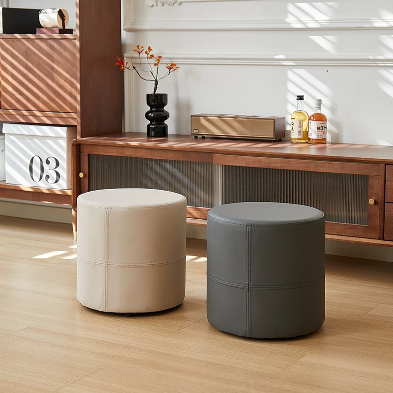 极简换鞋凳纳帕猫抓皮沙发凳皮墩凳小凳子圆凳家用梳妆凳脚踏矮凳